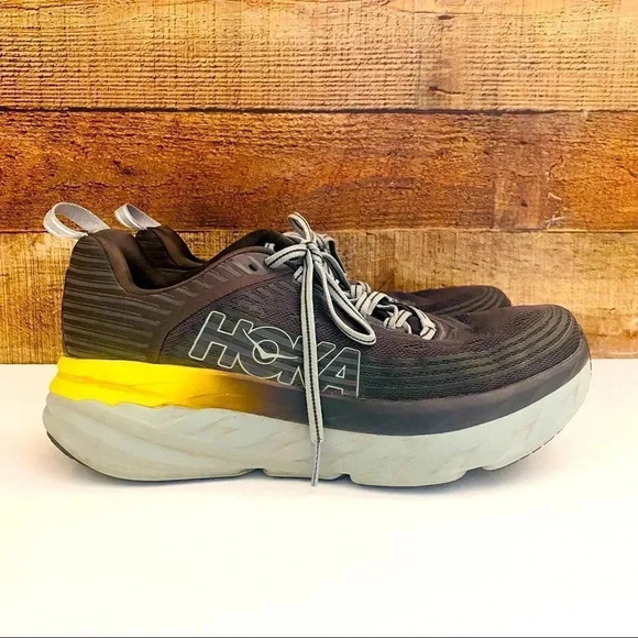 Hoka One One Bondi 6 Grey & Yellow Sneakers - Picture 2 of 9